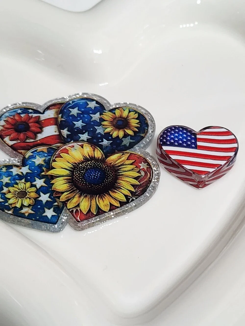 Patriotic Hear Sunflower Flatback Focal Bead Badge Crafts Beaded Pen Magnet‎ Pin